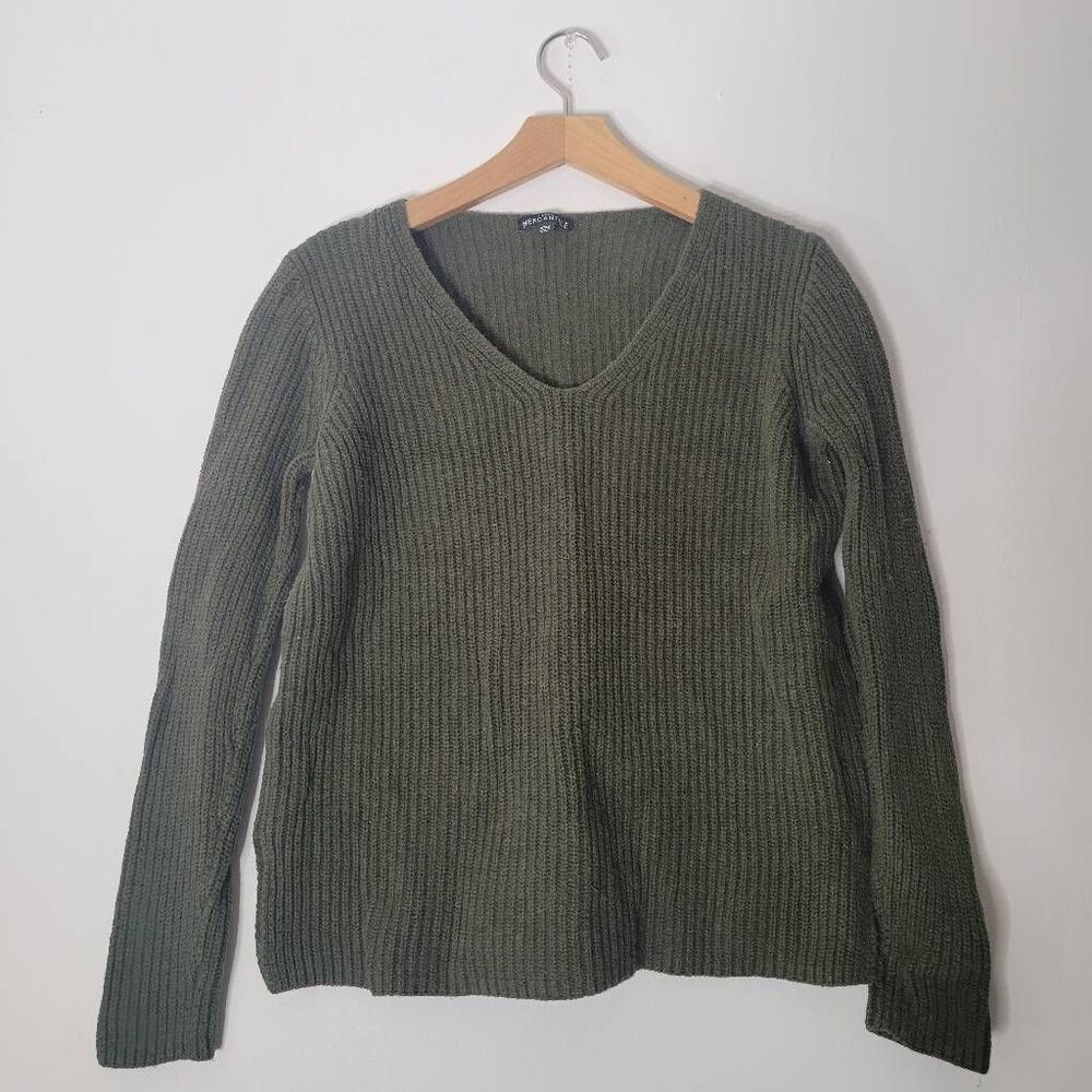 J.Crew Mercantile XXS Green Ribbed Knit V Neck Cotton Sweater